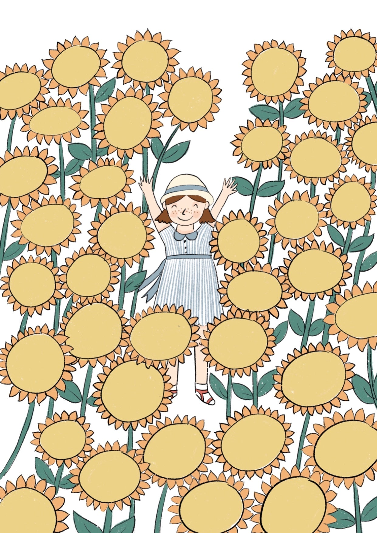 Happy in the Sunflowers A4 Print